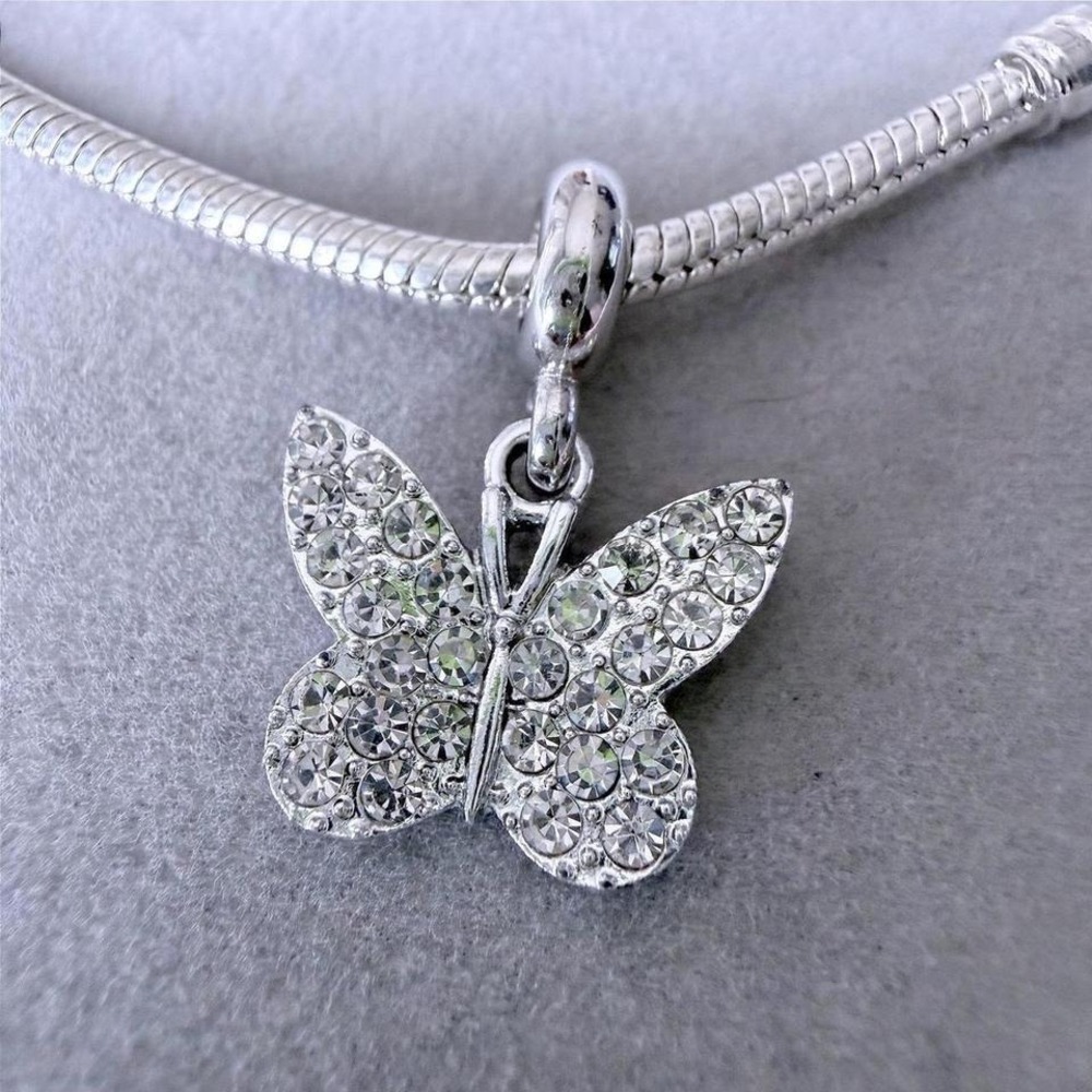 Silver Pave Crystal Butterfly Dangle Charm fits PANDORA - Picture 3 of 6